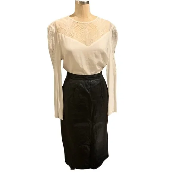 Maje Paris Leana Lace Insert Long Sleeve Off-White Silk Shirt - Picture 9 of 10